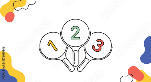 Minimalist line art graphic of three table tennis paddles with the numbers 1, 2, and 3, representing a podium or ranking.