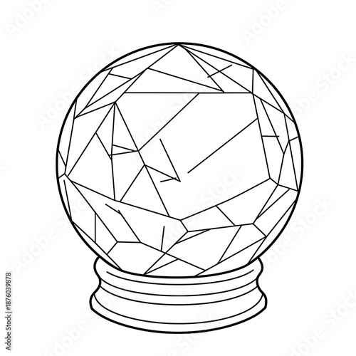 Sphere of black lines creates a geometric pattern, resembling a fractured or abstract artwork