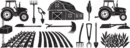 Farm tools and equipment for agriculture and gardening work