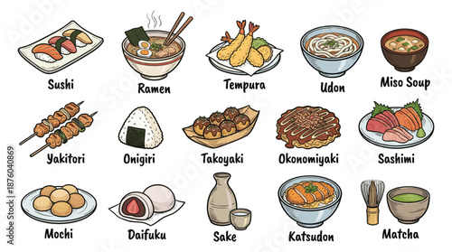 Assorted Japanese Cuisine Dishes and Ingredients on Display