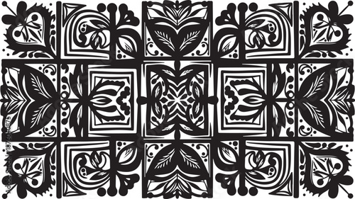 Intricate black and white floral pattern design elements combined
