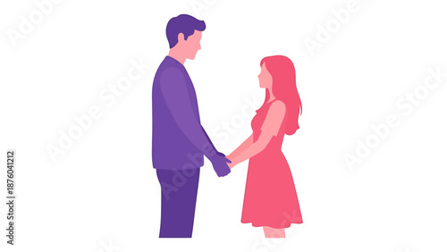 Couple Holding Hands Standing Together Romantic Connection Concept Flat Design Style Isolated White Background