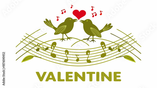 Lovely birds singing sweet melody on Valentine's Day