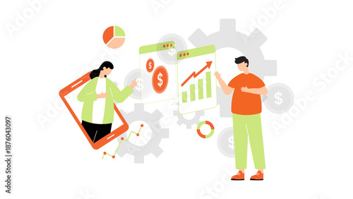 Ideal for financial presentations, reports, and articles. Business professionals analyzing charts and data for strategic decisionmaking and planning.