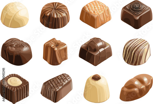 chocolate candy set, vector illustration on a white background, in isometric view