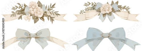 Zarte florale Bänder und Schleifen in Pastelltönen für Dekoration und Design