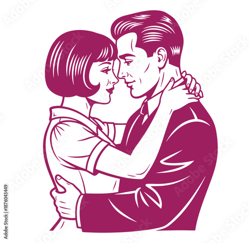 romantic couple embracing and looking into each others eyes in love