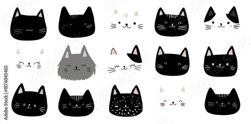 Verschiedene niedliche Katzenköpfe als Illustrationen auf transparentem Hintergrund