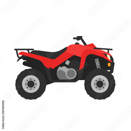 Red All-Terrain Vehicle (ATV) or Quad Bike Vector Illustration. Isolated Flat Design Graphic Element for Off-Road and Recreational Transport.