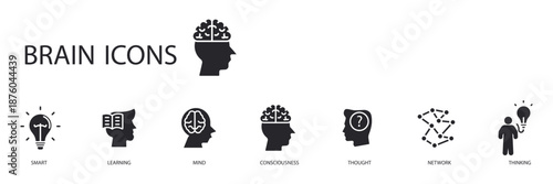 brain set icons outline and Flat Style,transparent background