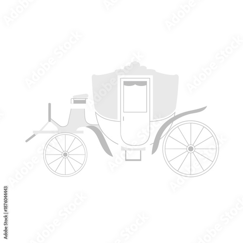 Vintage Horse Drawn Carriage Vector Outline Illustration. Classic Royal Coach or Wedding Transport Line Art Isolated on White Background.