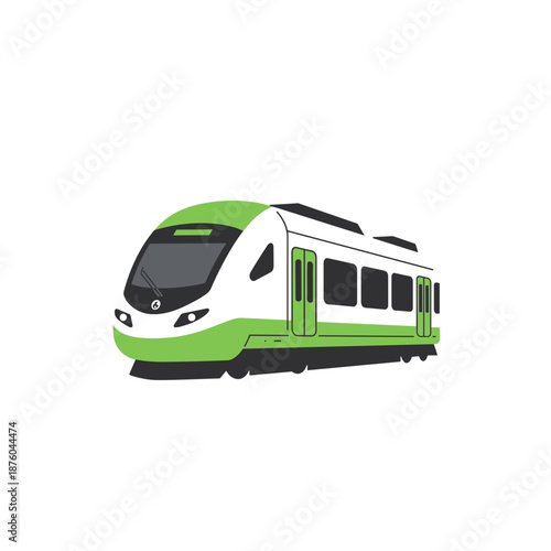 Modern Passenger Train Vector Illustration. Isolated Green and White Commuter Railway Locomotive Icon for Public Transportation and Travel Concepts.