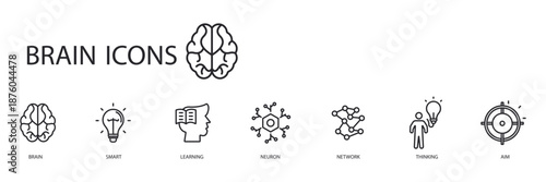 brain set icons outline and Flat Style,transparent background
