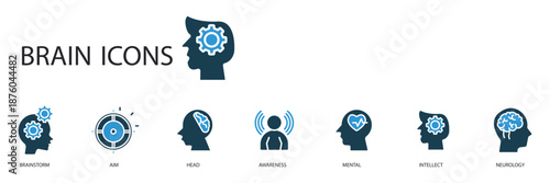 brain set icons outline and Flat Style,transparent background