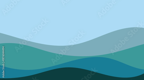 Abstract layered wave pattern background blue gradient curves on white banner design