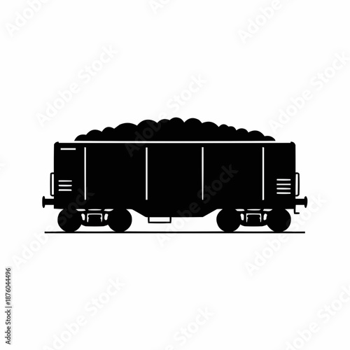 Industrial Rail Freight Car Icon. Black Silhouette of a Hopper Wagon Loaded with Coal or Bulk Cargo, Representing Logistics and Heavy Transport.