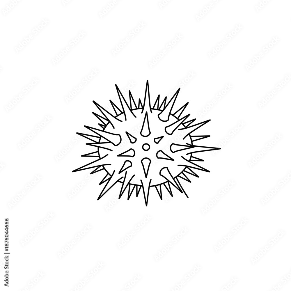 Fototapeta premium Minimalist Line Art Icon of a Spiky Virus Particle or Microorganism Structure in Black and White