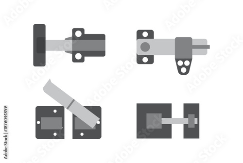 Illustration set door latch grey iron metal isolated unique