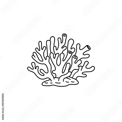 Hand Drawn Coral Doodle Outline Icon. Simple Black and White Vector Illustration of Underwater Reef Structure for Marine Life and Ocean Ecology Design.