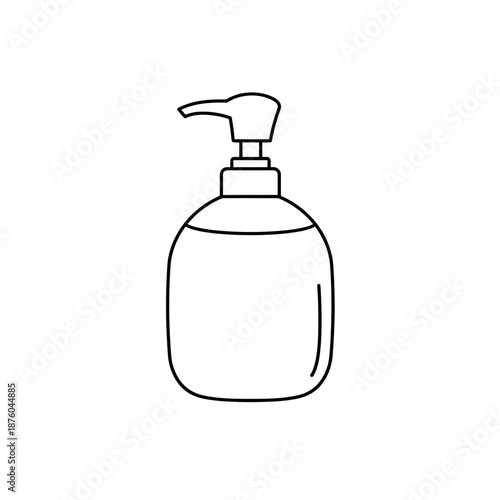 Liquid Soap Pump Dispenser Bottle Outline Icon. Hand Sanitizer Container Line Art Vector Illustration for Hygiene, Bathroom, and Personal Care Products.