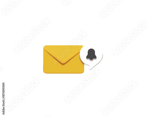 Gelber Umschlag mit Benachrichtigungssymbol, isoliert auf weißem Hintergrund, digitale Illustration.