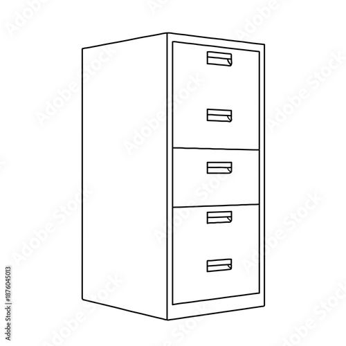 Office Filing Cabinet Outline Icon: Four Drawer Furniture for Document Storage, Organization, and Administration Vector Illustration