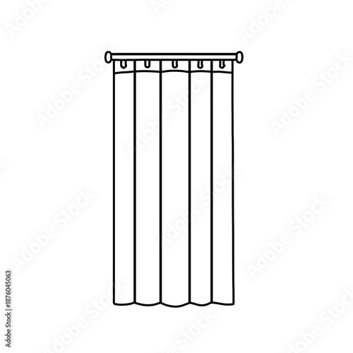 Curtain icon, minimal linear style. Closed window drapery hanging on a rod. Simple line art illustration of home interior decor element.