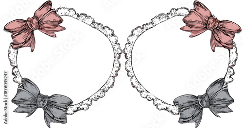 Dekorative Schleifen und Spitzenrahmen für Designzwecke mit transparentem Hintergrund