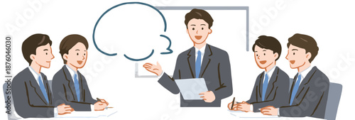 Reunión de negocios con presentación y diálogo entre colegas en un ambiente profesional.