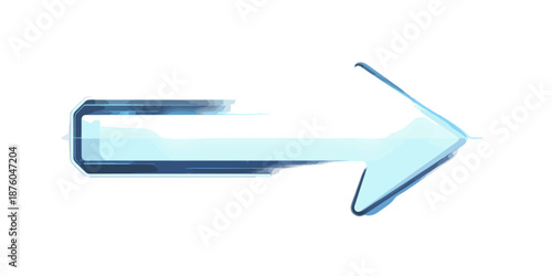 Flecha azul translúcida con efecto de movimiento rápido sobre fondo blanco aislado