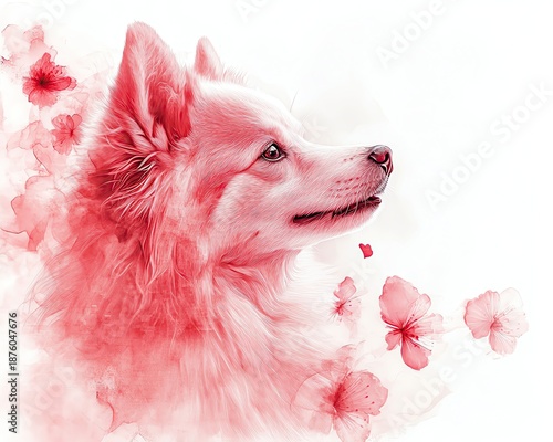 A beautiful pink dog with blossoms.