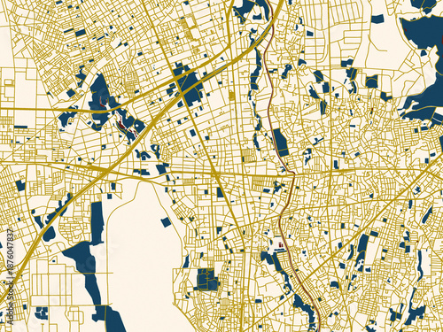 Fotografi City map of Yamato, Japan – cream map with gold lines