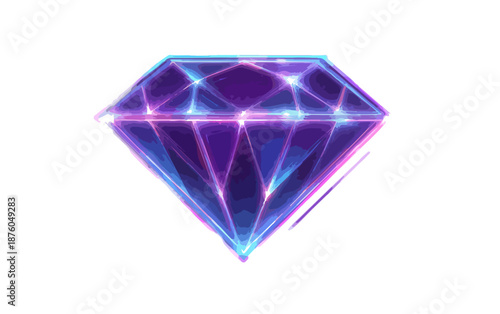 輝く紫と青のネオンダイヤモンドベクターイラスト、高級感とエレガンスを表現