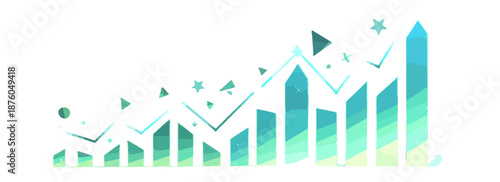 上昇するグラフと星のイラスト、成長と成功を象徴するベクターグラフィック。