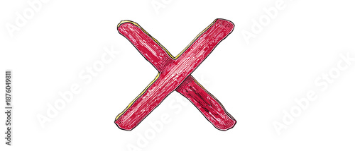 赤色の手書き風「X」マーク。不正解、禁止、拒否、間違い、キャンセルなどのネガティブな意味合いを表現するベクターイラスト。