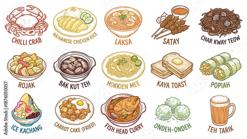 Assorted Malaysian Street Food Dishes and Beverages on Display