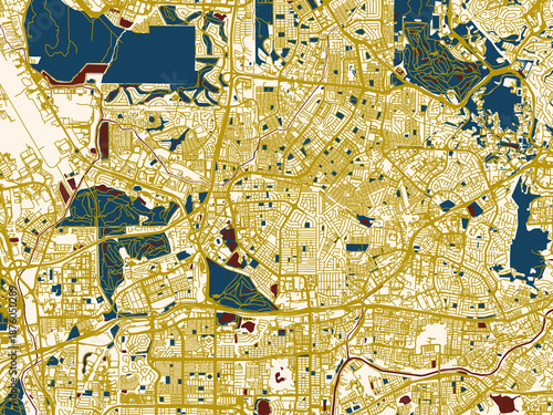 Foto City map of MAL Petaling, Jaya – midnight red and gold palette