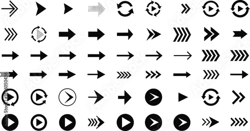 Black and white arrows play buttons and circular symbols