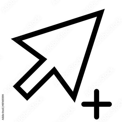 A large cursor icon with a plus sign indicating addition or expansion viewed from a straightforward angle on a plain white background