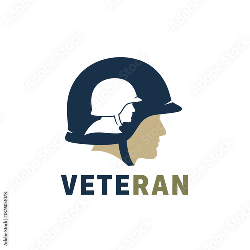 Dedicated Veteran Support Icon with Helmet and Profile of a Person