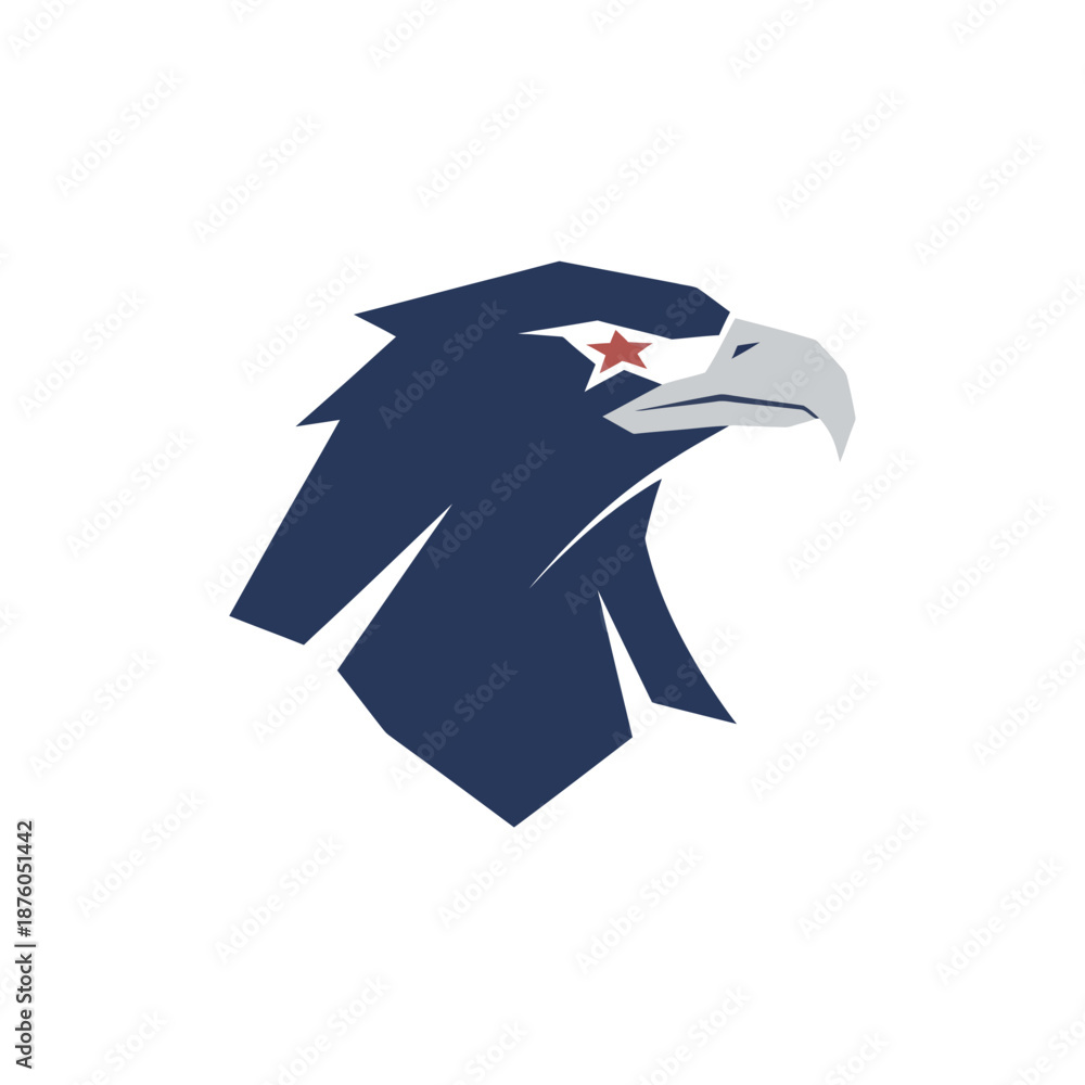 Fototapeta premium Stylized eagle head emblem with patriotic star design and sharp angular