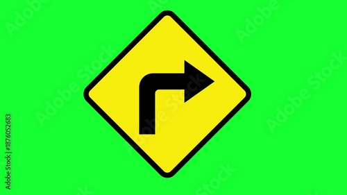 Traffic Sign Animated on Green Background. Video Animation about Street Traffic Signs.