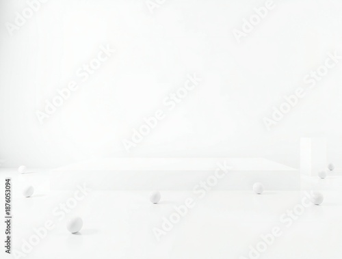 Minimalist white background with subtle abstract shapes and textures