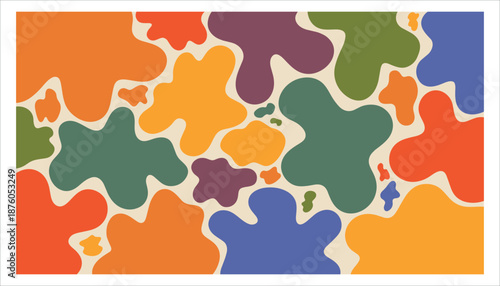 Colorful abstract shapes on beige background orange on white background.