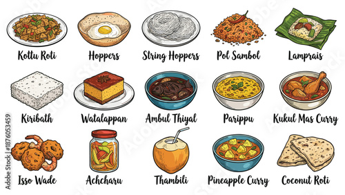 A colorful illustration of various traditional dishes and desserts from around the world, featuring Food, Cuisine, Delicacies, Treats, and Desserts
