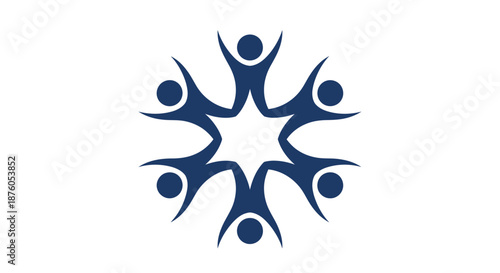 Abstract blue human figures forming a circular unity symbol.
