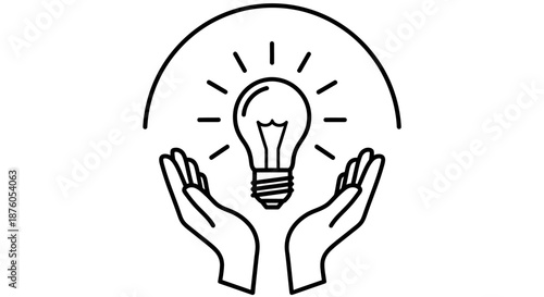 Conceptual illustration of hands holding a glowing light bulb symbolizing ideas and innovation.