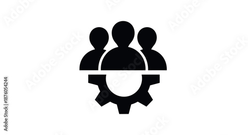 Black icon of teamwork and collaboration with gear symbol.