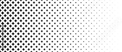 Fading stars shape gradient pattern. Abstract small sparkles gradation background. Black and white spark halftone wallpaper for graphic design, poster, medical banner. Vector transition overlay bg