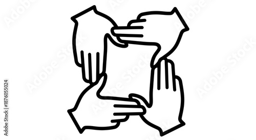 Four hands forming a square frame symbolizing unity and collaboration.